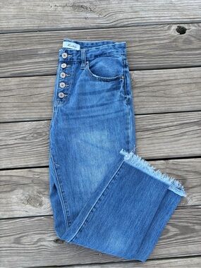 KanCan High-Rise Button-Fly Blue Denim Frayed Jeans